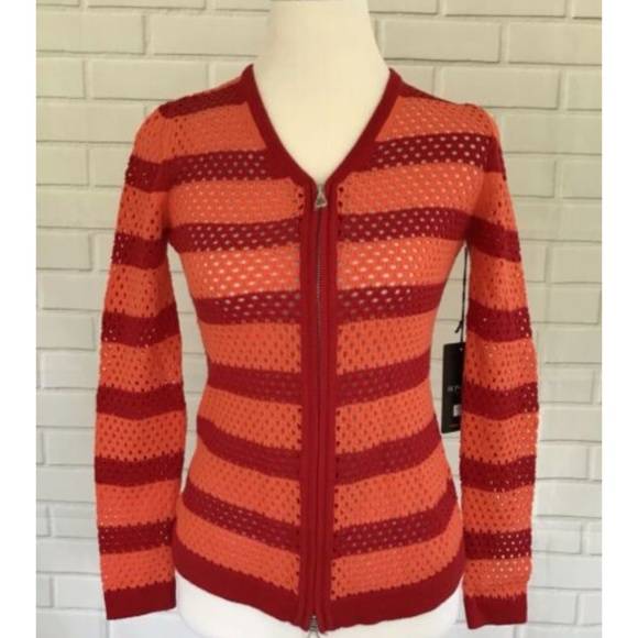 Rondina Crochet Striped Zipper Cardigan Sweater - Picture 1 of 7